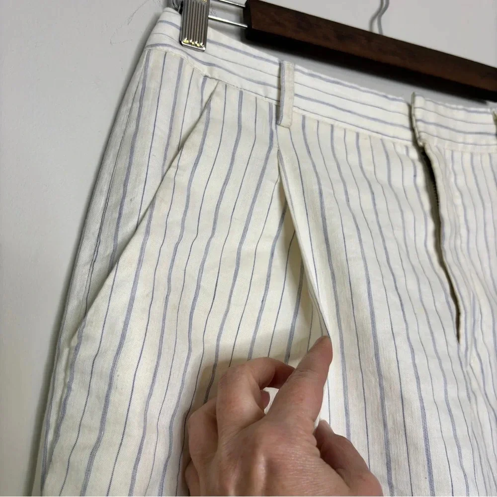 Creatures of Comfort Striped Pleated Linen Blend Wide Leg Henry Crop Pant Size 2